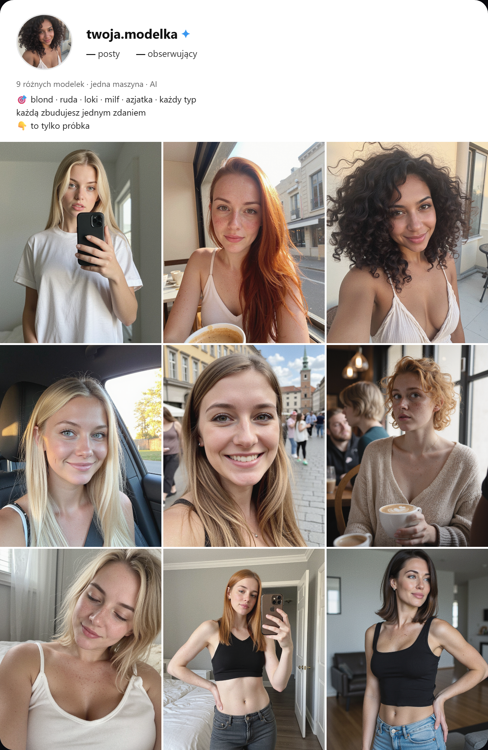 Makieta feedu Instagram złożona z plików z maszyny